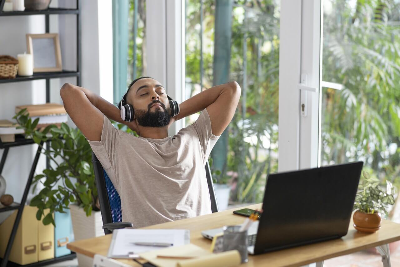 Young man relaxing after a successful job interview.